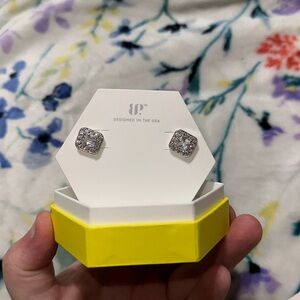 Never worn Diamond Cubic Zirconia on Rhodium plating Bomb Party earrings!